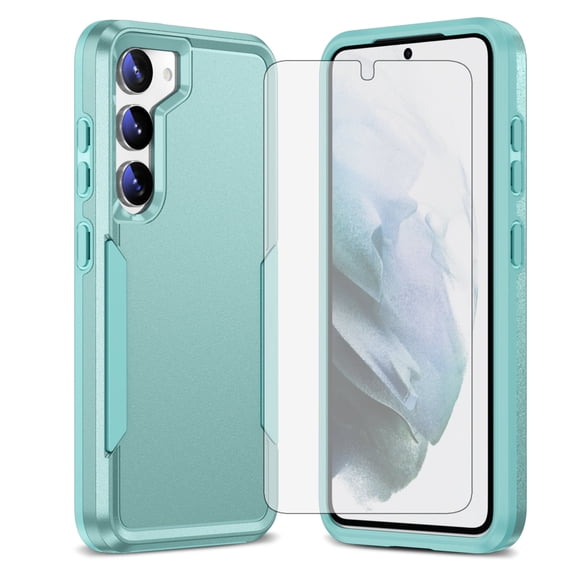 Compatible with Samsung Galaxy S23 5G Phone Case Glass Screen Protector Hybrid Rugged Shockproof Hard Protective Drop Proof Full Body Heavy Duty Mobile Cell Cover for S 23 23S GS23 G5 6.1 inch Green