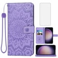 thumbnail image 1 of Compatible with Samsung Galaxy S23 5G Wallet Phone Case and Tempered Glass Screen Protector Flip Credit Card Holder Stand Mandala Flower Cell Cover for S 23 23S GS23 G5 SM-S911U 6.1 inch Women Purple, 1 of 9
