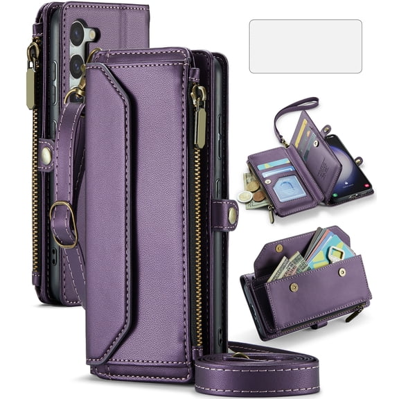 Compatible with Samsung Galaxy S25 5G Zipper Wallet Phone Case Tempered ...