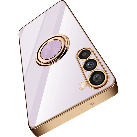 Compatible with Samsung Galaxy S23 5g Case Cell Phone Ultra Slim Thin with Ring 360°Finger Stand Metal Electroplated Soft TPU Frame Full Body Shock-Absorption Bumper Hard Back Mobile Cover-Purple