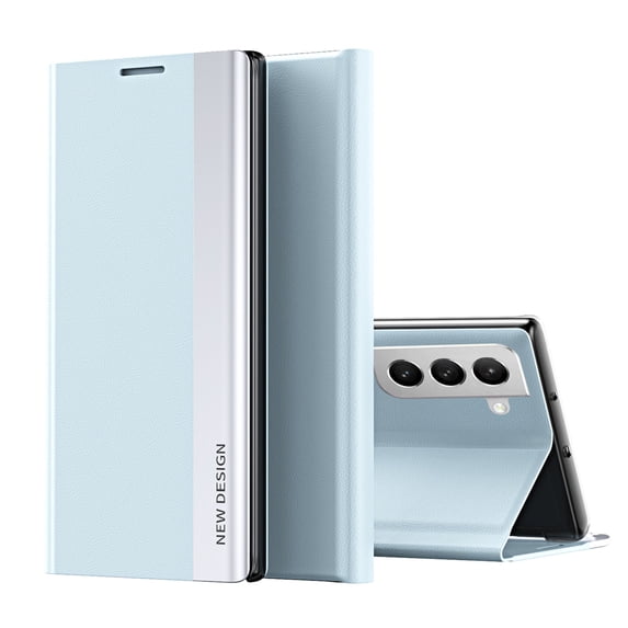 Compatible with Samsung Galaxy S23, Built-in invisible Stand, Full Protection Shockproof Thin Magnetic Luxury PC Plating + PU Leather Slim Fit Smart Case for Samsung Galaxy S23,Lightblue