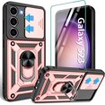 thumbnail image 1 of Compatible with Samsung Galaxy S23 Case,Galaxy S23 case with HD Screen Protector with Slide Camera Cover, 360°Rotation Ring Kickstand [Military Grade] Case for Samsung Galaxy S23,Rose Gold, 1 of 8
