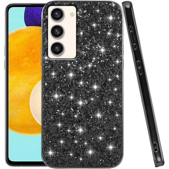 Compatible with Samsung Galaxy S23 Case Glitter Shockproof, Phone Samsung S23 Case Bling Sparkly TPU and PC Silicone Shiny Girl Women Thin Protective Cover (Black)