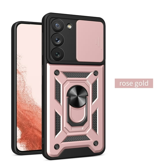 Compatible with Samsung Galaxy S23 Case with Sliding Camera Lens Cover and Ring Kickstand Heavy Duty Military Grade Protection Phone Shockproof Back Cover for Samsung S23, Rosegold