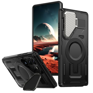 Compatible with Samsung Galaxy S23 FE Case with Camera Kiackstand, [1x Screen Protector] Compatible with MagSafe Military Grade Drop Protection Magnetic Phone Case for Women Men, Black