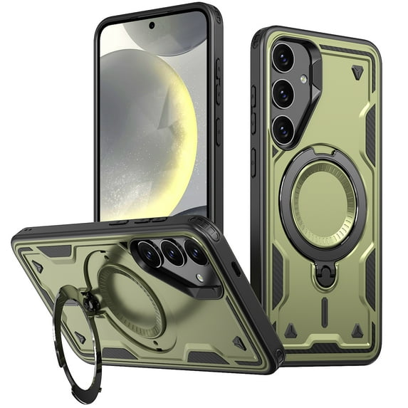 Compatible with Samsung Galaxy S23 FE Case, Hybrid Slim Phone Cases Fit for Samsung Galaxy S23 FE, Compatible with MagSafe Magnetic Ring Stand Rugged Case, Shockproof Protective, Olivegreen
