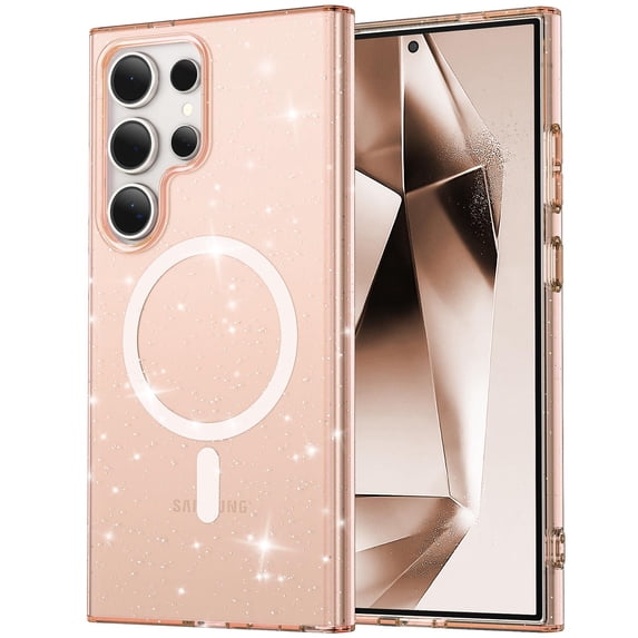 Compatible with Samsung Galaxy S23 FE Magsafe Case Clear Glitter, Anti-Yellow Shockproof Protective Phone Case Ultra Slim Transparent Anti-Scratch TPU Bumper Cover for Samsung Galaxy S23 FE, Gold