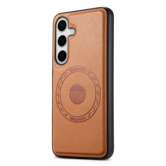 Compatible with Samsung Galaxy S23 FE PU Leather Magnetic Case, Secure Grip, Lens Protector, Non-Slip Enhanced Grip Anti-Fingerprint Shockproof Ultra Slim Fit Rugged Phone Cover,Khaki
