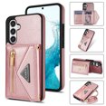 thumbnail image 1 of Compatible With Samsung Galaxy S23 FE Phone Case Zipper Card Pocket Design Crossbody Lanyard PU Leather Shockproof Anti-Fingerprint Kickstand Lightweight Phone Cover,Pink, 1 of 12