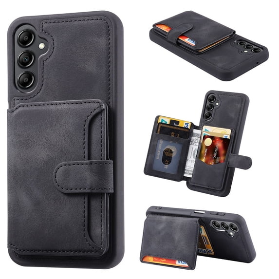 Compatible with Samsung Galaxy S23 FE, Stylish Card Slots Kickstand PU Leather TPU Frame Magnetic Closure Shockproof Ultra Slim Back Case Cover Designed for Samsung Galaxy S23 FE, Black