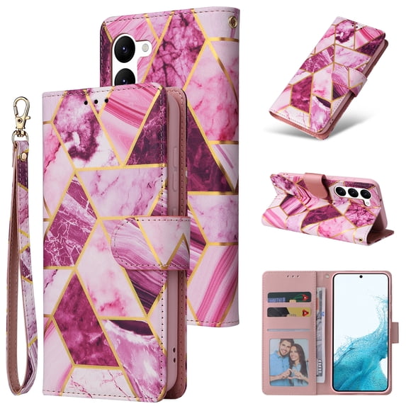 Compatible with Samsung Galaxy S23 FE Wallet Case, Marble Pattern PU Leather Flip Cover with Card Holder Kickstand, Shockproof Protective Phone Case for Samsung Galaxy S23 FE, Purple