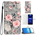 thumbnail image 1 of Compatible with Samsung Galaxy S23 FE Wallet Case for Women Girls, Pattern PU Leather Flip Cover with Card Holder and Kickstand Protective Phone Case with Lanyard for S23 FE, Gray Bottom Flower, 1 of 7