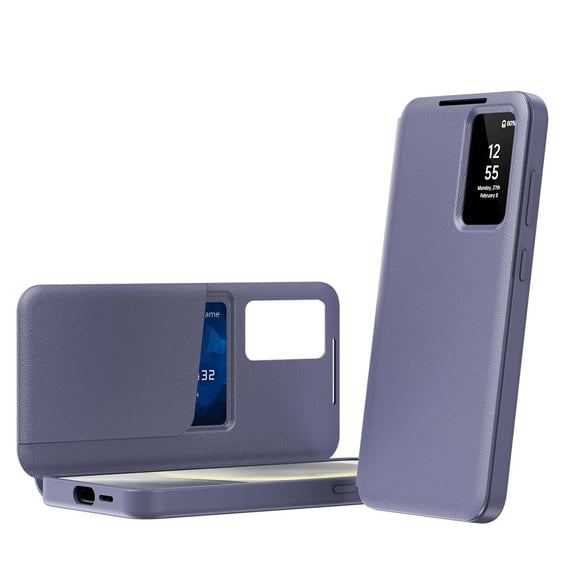 Compatible with Samsung Galaxy S23 Flip Phone Case,With Smart window,PU Leather + PC + TPU Material,With Card Slot,Shockproof Anti-fall Rugged Case Cover For Samsung Galaxy S23,Purple