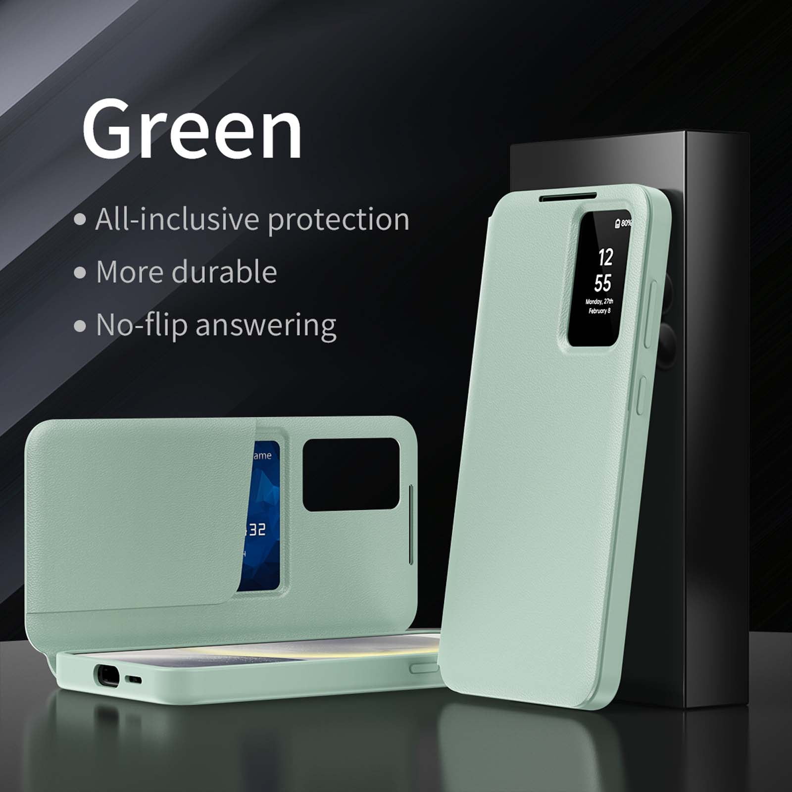 Compatible WIth Samsung Galaxy S23 Phone Case,Flip Cover,With Card Slots,With Intelligent Window,PU Leather Shockproof Anti-fall Thin Fit Phone Case for Samsung Galaxy S23,Green