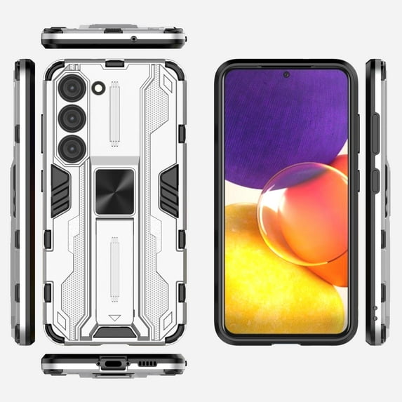 Compatible With Samsung Galaxy S23 Phone Case Military Grade Protection Kickstand Shockproof Anti-Scratch Anti-Fingerprint Lightweight Rugged Phone Cover for Men or Women,Silver