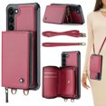 thumbnail image 1 of Compatible With Samsung Galaxy S23 Phone Case Zipper Card Pocket Kicktstand Crossbody Strap PU Leather Shock-absorbent Anti-Fingerprint Lightweight Luxury Plain Cover for Men or Women,Red, 1 of 8