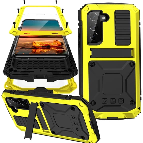 Compatible Samsung Galaxy S23 Plus 5G Case with Screen Protector & Strap,6ft Drop Tested Military Heavy Duty Protective Metal Case for Samsung S23+ Case Galaxy S23 Plus Phone Case Men Yellow