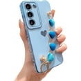 thumbnail image 1 of Compatible with Samsung Galaxy S23 Plus 5g 6.6" with Aesthetic Heart Chain Bracelet Strap Luxury Plating Cute Love Heart Cover for Women Camera Protection Soft Shockproof Bumper (Blue, 1 of 12
