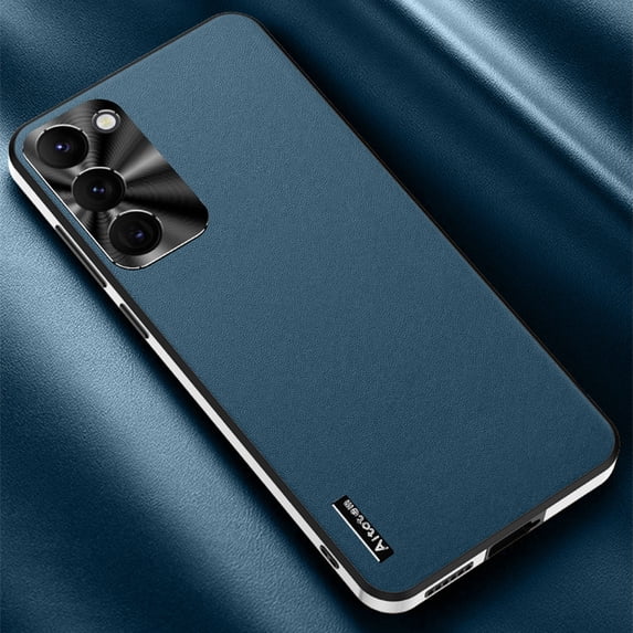 Compatible with Samsung Galaxy S23 Plus Case, with Camera Lens Protector, Luxury Vegan PU Leather Back Slim Thin Matte Business Phone Case Cover for Men and Women for Samsung Galaxy S23 Plus, Blue