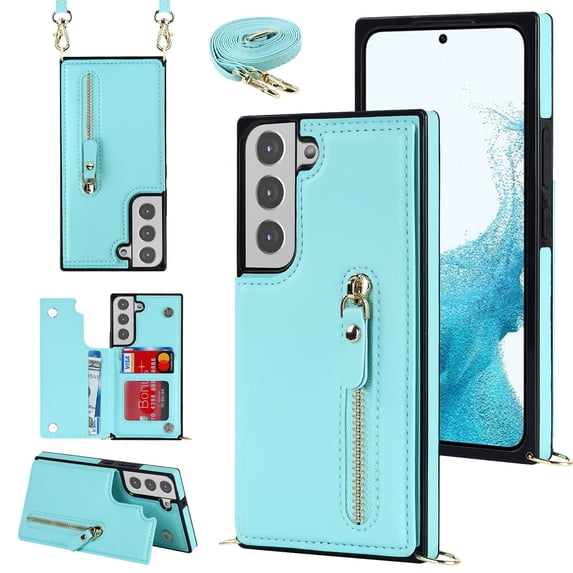 Compatible with Samsung Galaxy S23 Plus Case, Crossbody Wallet Case, Adjustable Detachable Lanyard Neck Strap with Kickstand Leather Card Holder Protective Cover Samsung Galaxy S23 Plus,Green