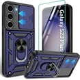 thumbnail image 1 of Compatible with Samsung Galaxy S23 Plus Case,Galaxy S23+ Plus Case with HD Screen Protector with Slide Camera Cover, 360°Rotation Ring Kickstand [Military Grade] Case for Galaxy S23 Plus,Blue, 1 of 15