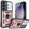 thumbnail image 1 of Compatible with Samsung Galaxy S23 Plus Case,Galaxy S23+ Plus Case with HD Screen Protector with Slide Camera Cover, 360°Rotation Ring Kickstand [Military Grade] Case for Galaxy S23 Plus,Rose Gold, 1 of 15