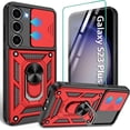 thumbnail image 1 of Compatible with Samsung Galaxy S23 Plus Case,Galaxy S23+ Plus Case with HD Screen Protector with Slide Camera Cover, 360°Rotation Ring Kickstand [Military Grade] Case for Galaxy S23 Plus,Red, 1 of 8