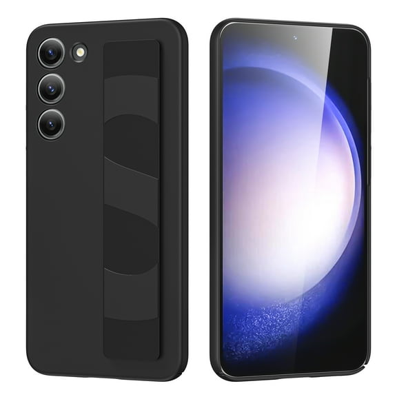 Compatible with Samsung Galaxy S23 Plus Case, Luxury Soft Silicone PC Ultra Slim Shockproof Protective Thin Fit Phone Case Cover with Wristband for Samsung Galaxy S23 Plus for Women Girls, Black