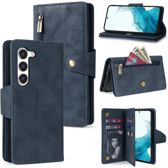 Compatible with Samsung Galaxy S23+Plus Case Wallet with RFID Blocking Card Slot Flip Leather Zipper with Strap Protective Phone Case for Samsung Galaxy S23 Plus Wallet Case(Blue-6.6 inch)