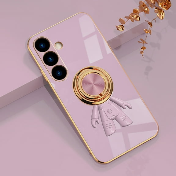 Compatible with Samsung Galaxy S23 Plus Cute Case with 3D Astronaut 360 Ring Holder Hidden Kickstand Plating Camera Protection Cover Soft Silicone Bumper Phone Case for Women Men,Purple