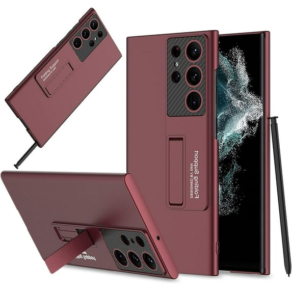 Compatible Samsung Galaxy S23 Plus Phone Case with Kickstand Wine Red,Ultra Thin Shockproof Hard PC Bumper Slim Case for Samsung S23 Plus Case Women,Protective Cover for Galaxy S23 Plus Case Men