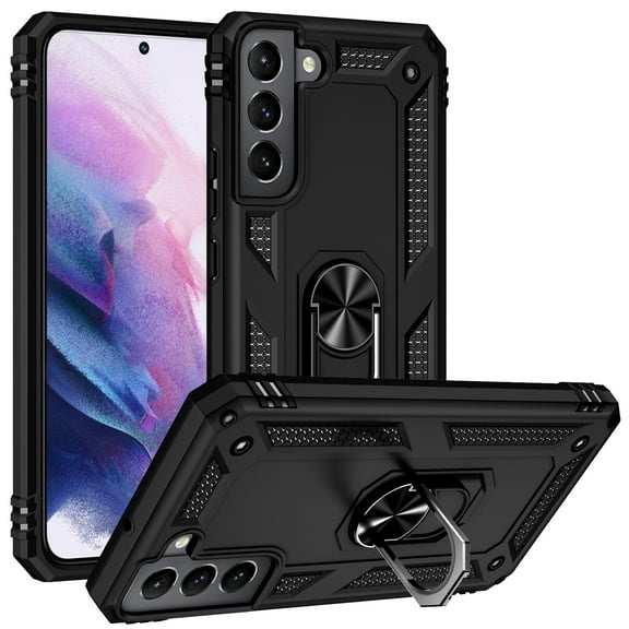 Compatible with Samsung Galaxy S23 Plus Protective Case,Heavy Duty Shockproof Armor Phone Case with 360° Rotating Metal Ring Holder Kickstand Military Grade Protection Rugged Cover,Black