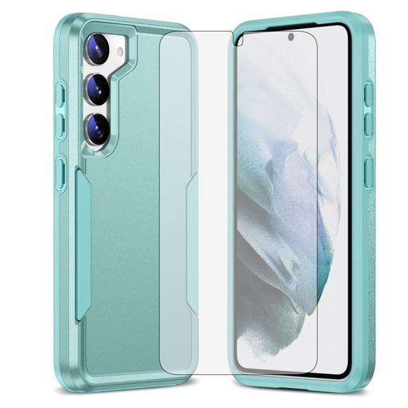 Compatible with Samsung Galaxy S23 Plus S23+ 5G Phone Case Glass Screen Protector Hybrid Rugged Shockproof Hard Protective Drop Proof Full Body Heavy Duty Mobile Cell Cover for S23plus 23S 23+ Green