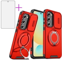 Compatible with Samsung Galaxy S23 Plus S23  5G Phone Case Slide Camera Cover Tempered Glass Screen Protector Stand Ring Holder Rugged Slim Cell for S23plus 23S   S 23 23  SM-S916U 6.6 Women Men Red