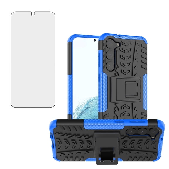 Compatible with Samsung Galaxy S23 Plus S23+ 5G Phone Case Tempered Glass Screen Protector Slim Stand Hybrid Heavy Duty Rugged Protective Cell Cover for S23plus 23 + SM-S916U 6.6 inch Women Men Blue