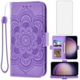 thumbnail image 1 of Compatible with Samsung Galaxy S23 Plus S23+ 5G Wallet Phone Case and Tempered Glass Screen Protector Flip Credit Card Holder Stand Cell Cover for S23plus 23S + S 23 23+ SM-S916U 6.6 inch Purple, 1 of 9