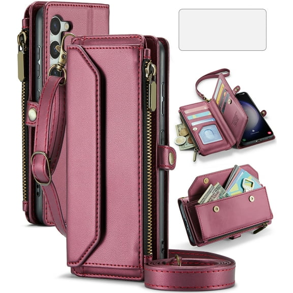 Compatible with Samsung Galaxy S25 5G Zipper Wallet Phone Case Tempered ...