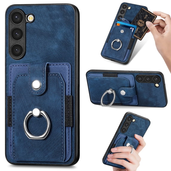 Compatible with Samsung Galaxy S23 Plus Wallet Case with Card Holder, Premium Leather 360° Rotation Ring Holder Kickstand Shockproof Phone Case Cover for Samsung Galaxy S23 Plus, Blue