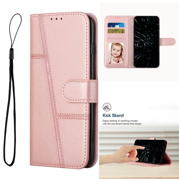 Compatible for Samsung Galaxy S23 Plus Wallet Case, Card Slots Holder Premium PU Leather Flip Kickstand Cover, Wrist Strap TPU Shockproof Anti-Scratches Full Protection Phone Case, Rosegold