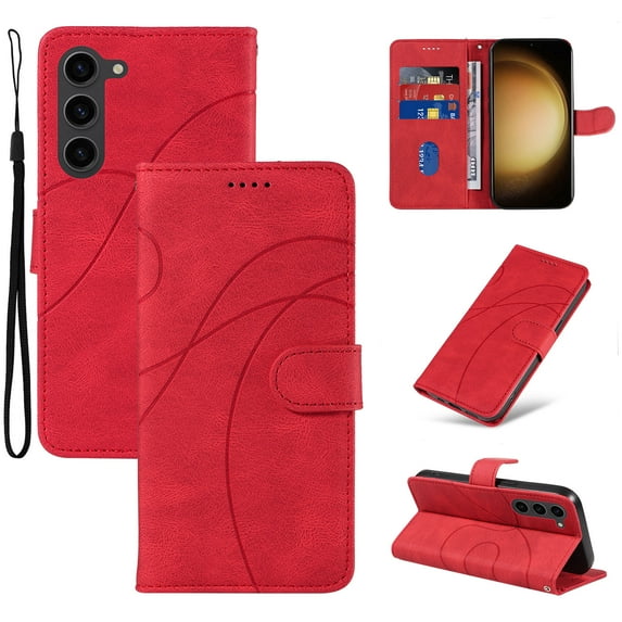 Compatible with Samsung Galaxy S23 Plus Wallet Case, Protective Vintage Premium PU Leather Flip with Card Holders Kickstand & Wrist Strap Folio Case Cover for Men Women for Galaxy S23 Plus, Red