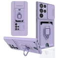 thumbnail image 1 of Compatible Samsung Galaxy S23 Ultra 5G Phone Case with Card Holder & Camera Cover Protector, Shockproof Hard PC + Soft Silicone Protective Case for Galaxy S23 Ultra Case with Kickstand,Purple, 1 of 5