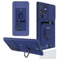 thumbnail image 1 of Compatible Samsung Galaxy S23 Ultra 5G Phone Case with Card Holder & Camera Cover Protector, Shockproof Hard PC + Soft Silicone Protective Case for Galaxy S23 Ultra Case with Kickstand,Navyblue, 1 of 5