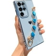thumbnail image 1 of Compatible with Samsung Galaxy S23 Ultra 5g 6.8" Case Luxury Heart Bracelet Strap Plating Cute Love Hearts Cover with Hearts Hand Chain for Women Camera Protection Shockproof Bumper (Blue), 1 of 9