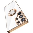 thumbnail image 1 of Compatible with Samsung Galaxy S23 Ultra 5g Case Cell Phone Ultra Slim Thin with Ring 360°Finger Stand Metal Electroplated Soft TPU Frame Full Body Bumper Hard Back Mobile Cover-White, 1 of 14