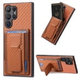 thumbnail image 1 of Compatible for Samsung Galaxy S23 Ultra Carbon Fiber Texture Wallet Case with Credit Card Slots, Shockproof Protection Business PU Leather Flip Kickstand Phone Cover for Galaxy S23 Ultra, Brown, 1 of 10