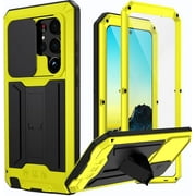 Compatible Samsung Galaxy S23 Ultra Case with Camera Cover and Screen Protector,6ft Drop Tested Full Body Protective Metal Case for Samsung S23 Ultra Case Galaxy S23 Ultra Phone Case Men Yellow