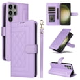 thumbnail image 1 of Compatible with Samsung Galaxy S23 Ultra Case, Premium Leather Wallet Book Case Magnetic Flip RFID Blocking Credit Card Holder Kickstand with Wrist Strap Shock Absorbing Case, Purple, 1 of 11
