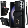 thumbnail image 1 of Compatible Samsung Galaxy S23 Ultra Case Wallet with Card Holder,4 Card Slot Shockproof Case PU Leather with Strap Phone Case for Galaxy S23 Ultra 5G Wallet Case with Kickstand Women Men Black, 1 of 14