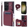 thumbnail image 1 of Compatible with Samsung Galaxy S23 Ultra PU Leather Clasp Flip Zipper Purse Case, with Shoulder Strap Lanyard for Women Credit Card Holder Cell Accessories Phone Cover for Samsung S23 Ultra, Winered, 1 of 9