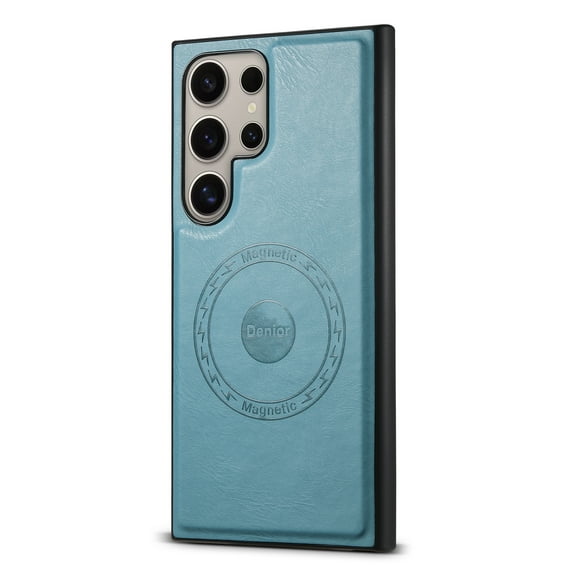 Compatible with Samsung Galaxy S23 Ultra PU Leather Magnetic Case, Secure Grip, Lens Protector, Non-Slip Enhanced Grip Anti-Fingerprint Shockproof Ultra Slim Fit Rugged Phone Cover,Blue
